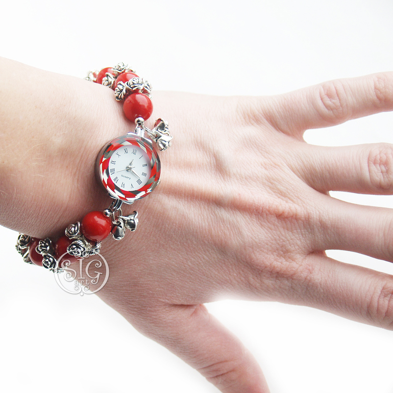 Красные розы - часы наручные