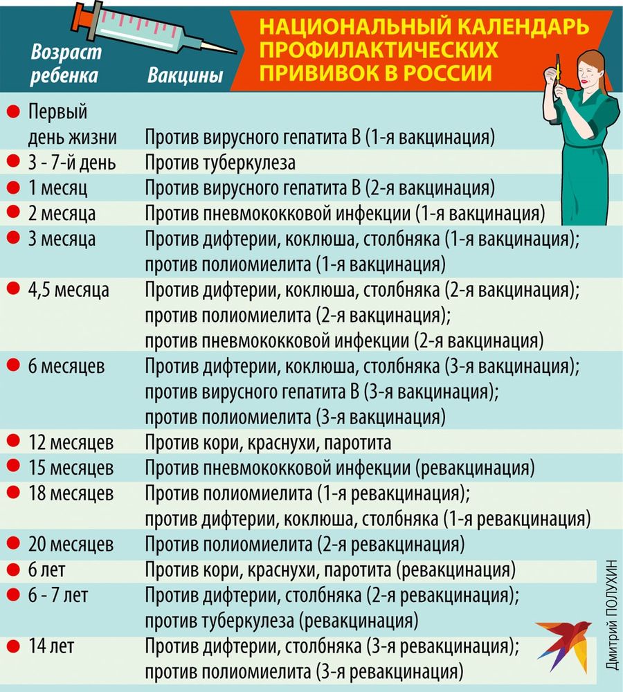 Национальный календарь прививок для детей до 1 года в РФ