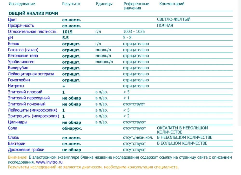 Расшифровка мочи