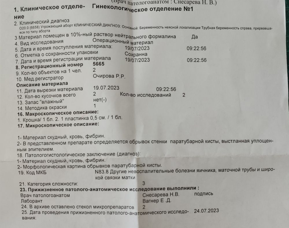 Результаты гистологии: определение внематочной беременности при ВБ — 14  ответов | форум Babyblog