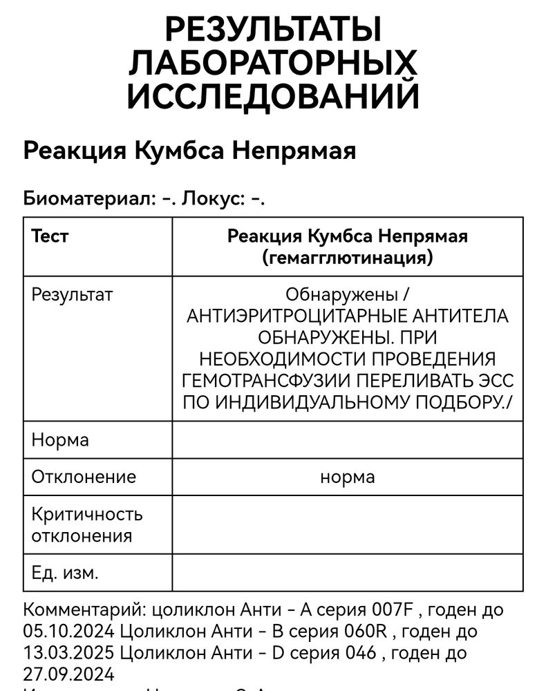 Определение титра антител к антигенам эритроцитов в Москве