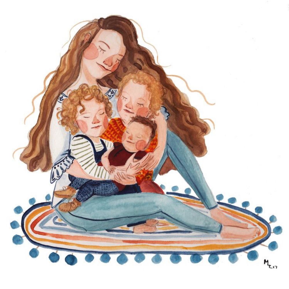 Картинки мама с тремя детьми со спины нарисованные